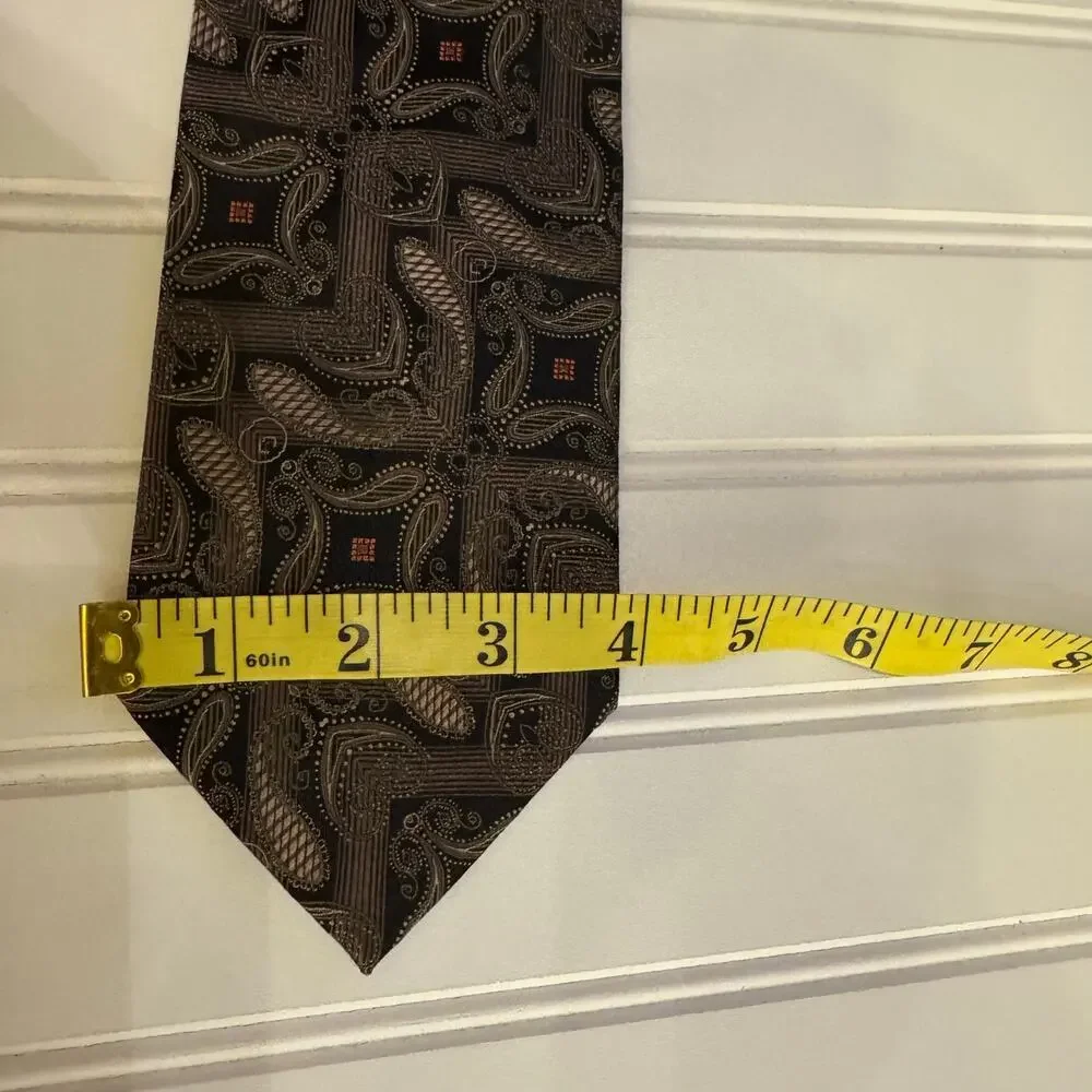 Fabio Fazio Woven Geometric Silk Tie Necktie Black & Gold Jacquard